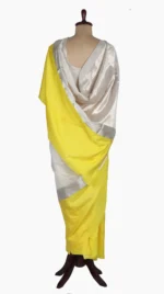 Yellow Mashru Border White Chanderi Saree