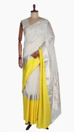 Yellow Mashru Border White Chanderi Saree