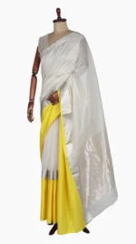 Yellow Mashru Border White Chanderi Saree