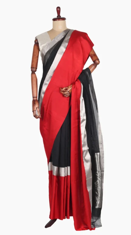 Mashru Red Border Black Chanderi Saree