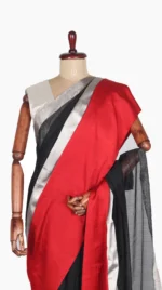 Mashru Red Border Black Chanderi Saree