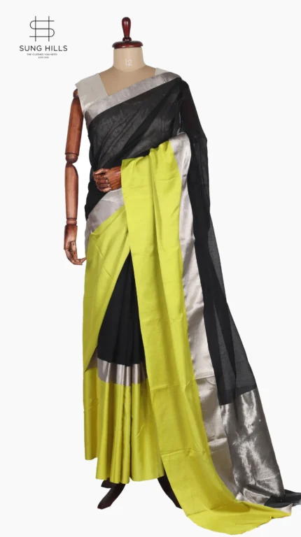 Mashru Lemon and Black Chanderi Saree