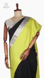 Mashru Lemon and Black Chanderi Saree