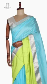 Mashru Lemon Yellow and Sky Blue Chanderi Saree