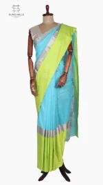 Mashru Lemon Yellow and Sky Blue Chanderi Saree