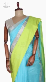 Mashru Lemon Yellow and Sky Blue Chanderi Saree