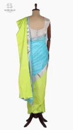 Mashru Lemon Yellow and Sky Blue Chanderi Saree