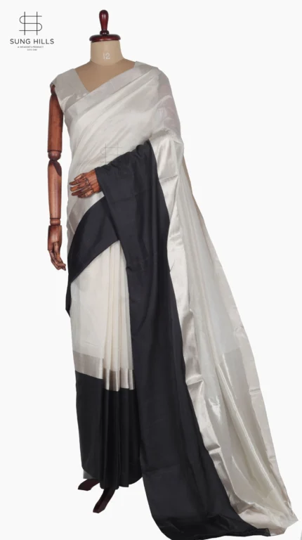 Mashru Black Border And Off-white Chanderi Saree