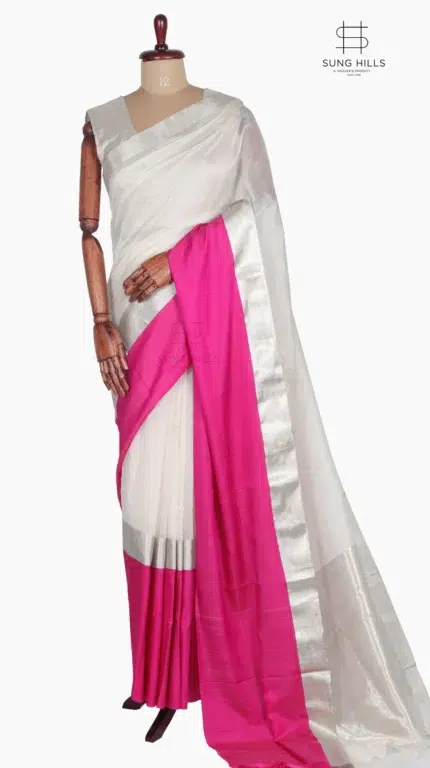 Mashru Raani Pink and Off White Chanderi Saree