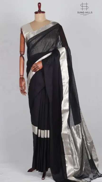 Mashru Black Chanderi Silk Saree