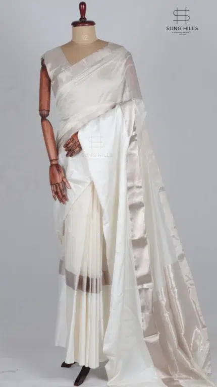 Mashru White Chanderi Silk Saree